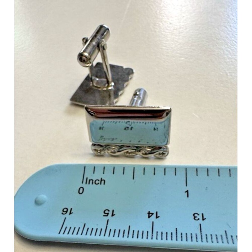 Silver Tone Rectangle Cufflinks Rope Edge Design 1 Inch - Picture 5 of 5